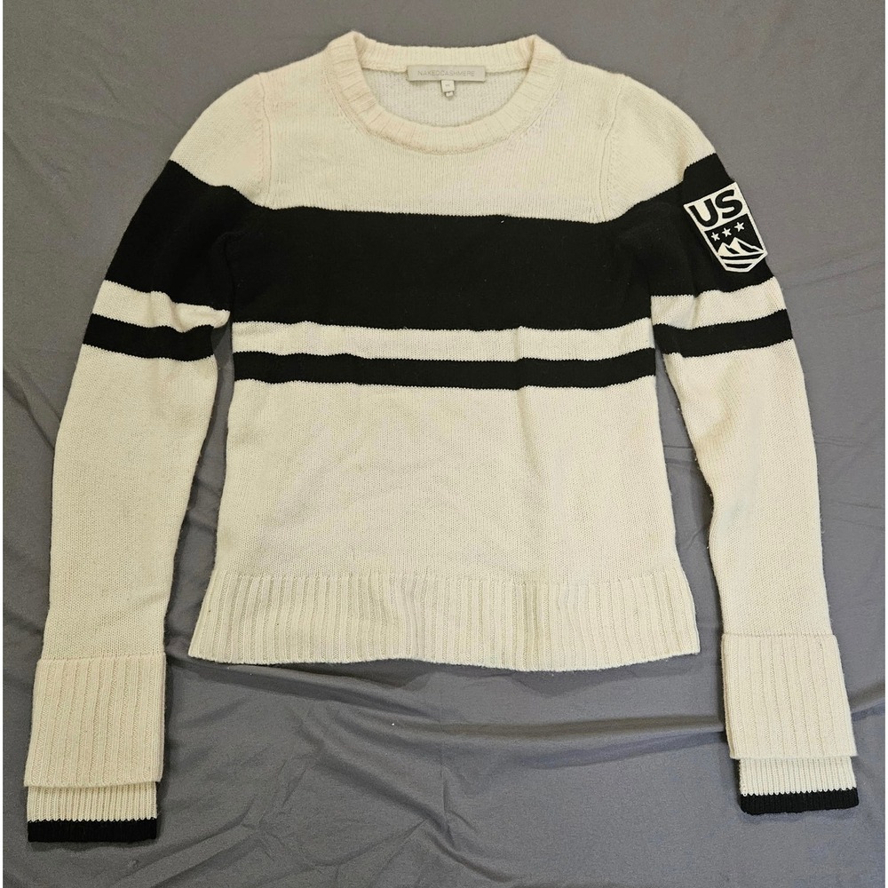Nakedcashmere Sweater Womens XS Cream Black Striped 100% Cashmere US Patch EX